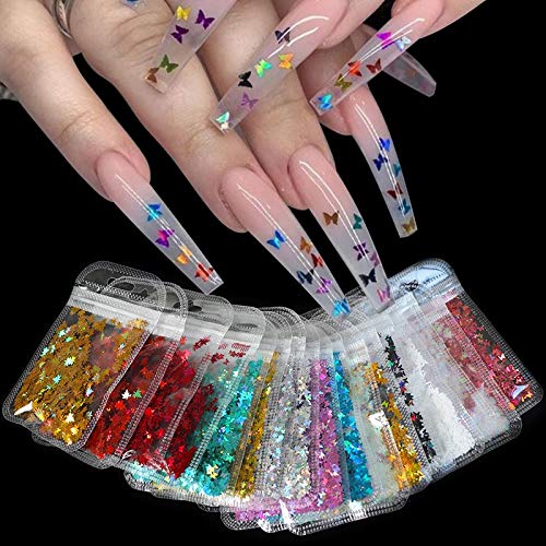 MALAT Holographische Schmetterling Herz Nail Art Glitter Micro Laser Star Flakes 3D Silber Gold Pailletten Polnische… – Bild 3