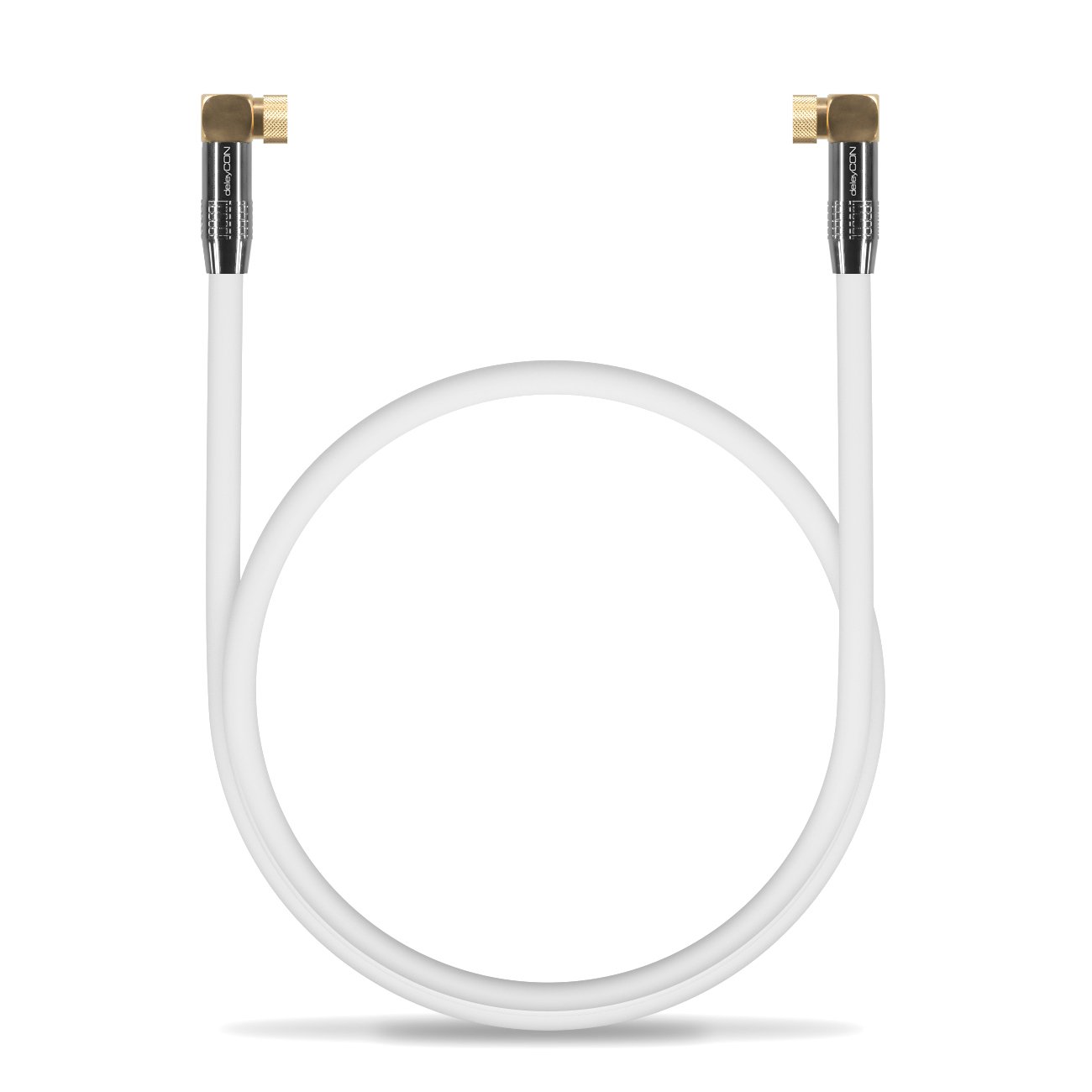 deleyCON 1,5m Cavo Antenna SAT HDTV Cavo Satellitare Cavo Coassiale 2x ad Angolo Connettore F (90° Gradi) al Connettore F (90° Gradi) - Connettore Metallico - Bianco