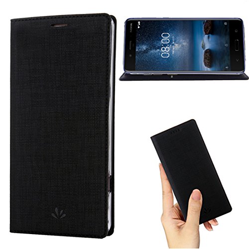 Nokia 6 2018 Case,Nokia 6.1 Case,Premium Leather Wallet Flip Case Stand Kickstand Card Slot Magnetic Full Body Protective Cover Clear TPU Bumper Thin Cover for Nokia 6 2018 (Black)