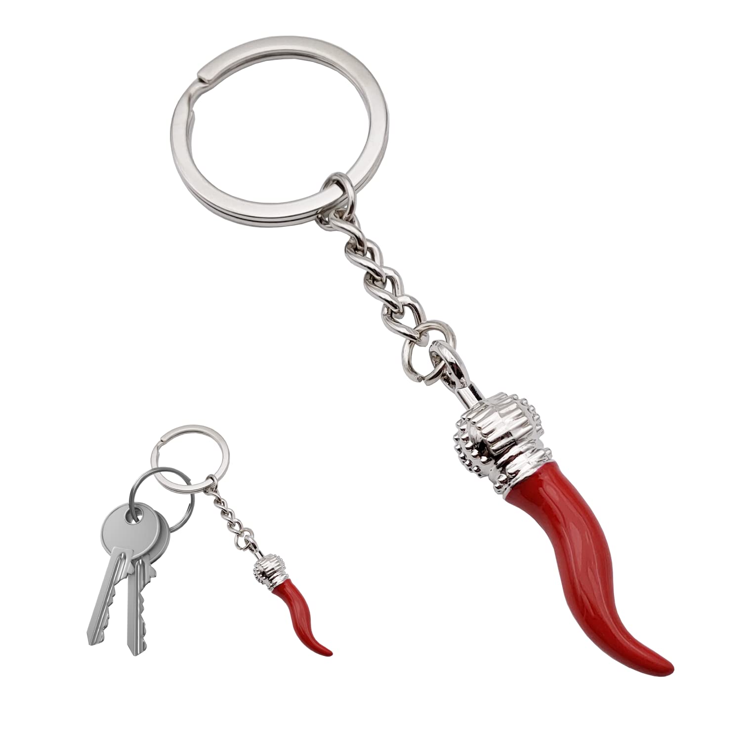 Powersell Unisex Horns Keyring With Pendants Enamelled In Horn Shape Scaramantic Lucky Charm - Neapolitan En Or Women, Scaramanzia - Cornicello Amulet Chili Naples, Medium