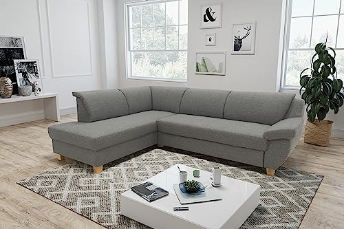 DOMO. collection Ecksofa Panama, klassisches Ecksofa in L-Form links, Eckcouch, Sofa Couch, Ecke mit Schlaffunktion 254 x 186 x 80 cm (BxTxH), dunkelgrau