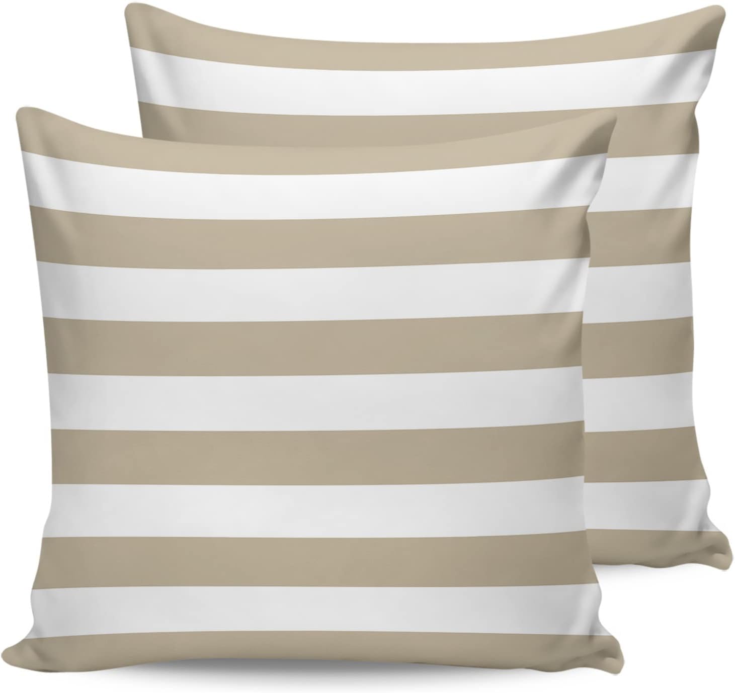 JasmineM Outdoor Pillow Covers 20x20 Waterproof Polyester Throw Pillow Covers, Khaki White Stripes Decorative Pillowcases Garden Cushion Case for Patio Couch Sofa Decoration Set of 2, Geometric