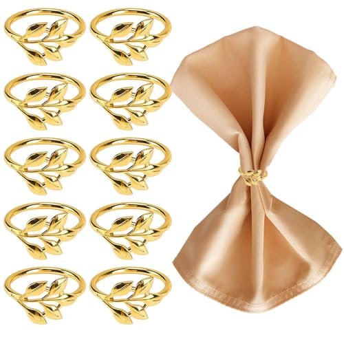 10 Piezas Anillos de Servilleta de Metal, Caybats Servilletero de Mesa, Apariencia de la Hoja Servilletero, Adecuado para Reuniones Familiares,Bodas, Navidad, Decoración de Mesa (Oro, 43mm)
