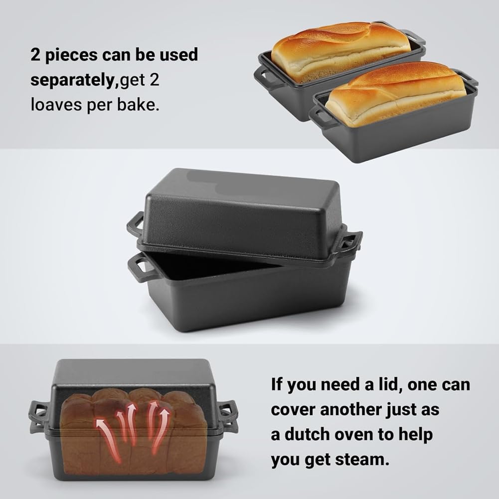 Molde de Pan de Hierro Fundido con Tapa, Distribución Uniforme del para Pan Casero, Pasteles y Pastel de Carne