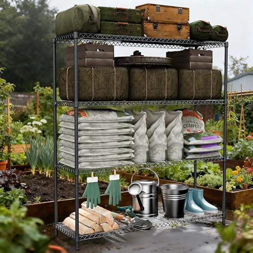 Image of M MZG 2400LBS 47.3 inch W Stand Shelf Wire Rust-Proof Outdoor Storage Shelving 4-Tier Utility Shelving Unit for Garden Home,Kitchen,Office Dark Grey 17.7 inch D x 47.3 inch W x 59.4 inch H