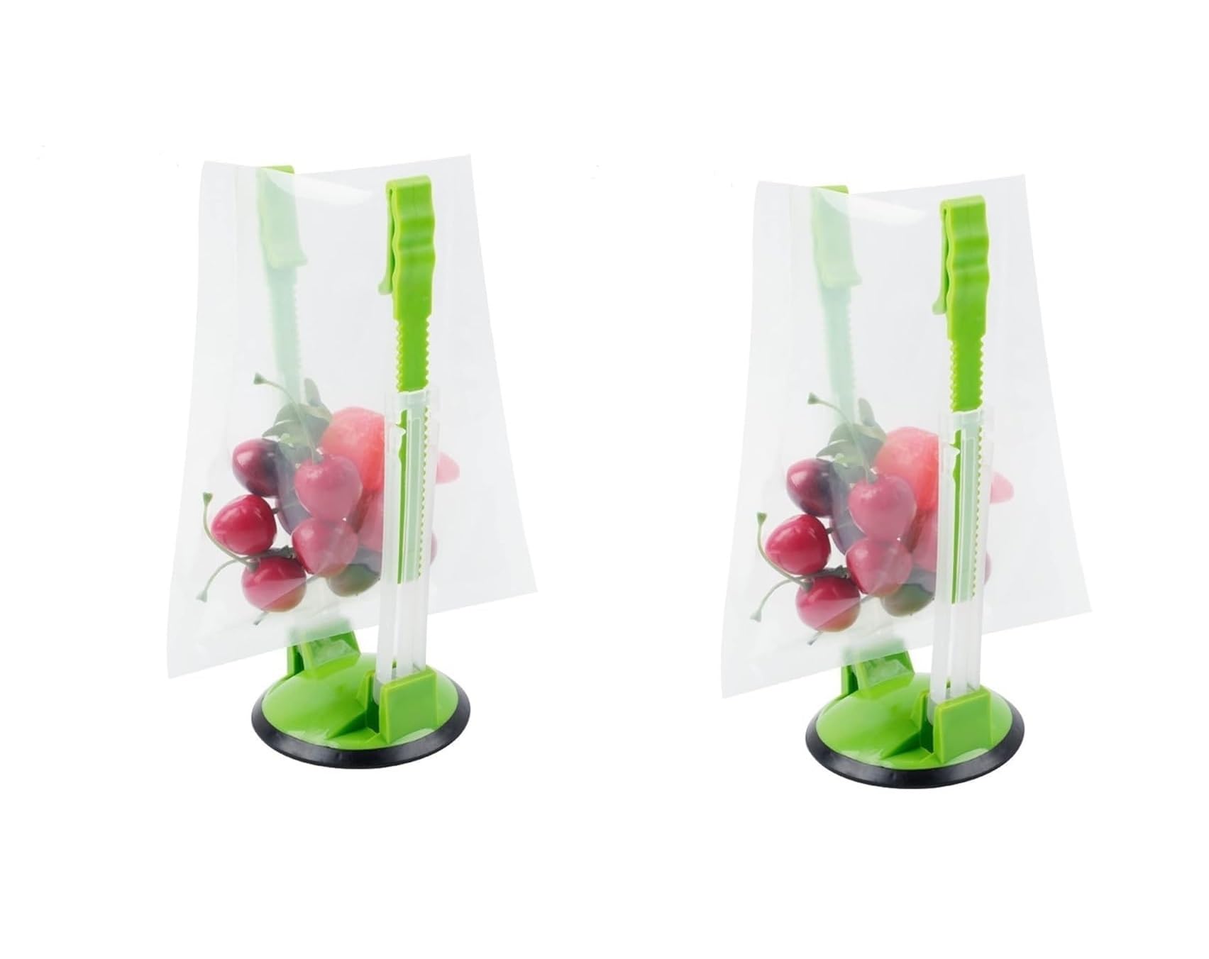 GALV Baggy Rack Hands-Free Clip Food Storage Freezer Baggy Holder,Bag Holder for Plastic Bags Stand Rack-Hand Free Storage Bags Clip,Food Storage Bag HoldersKitchen Storage Rack(18X9cm)(Green)(2pcs)