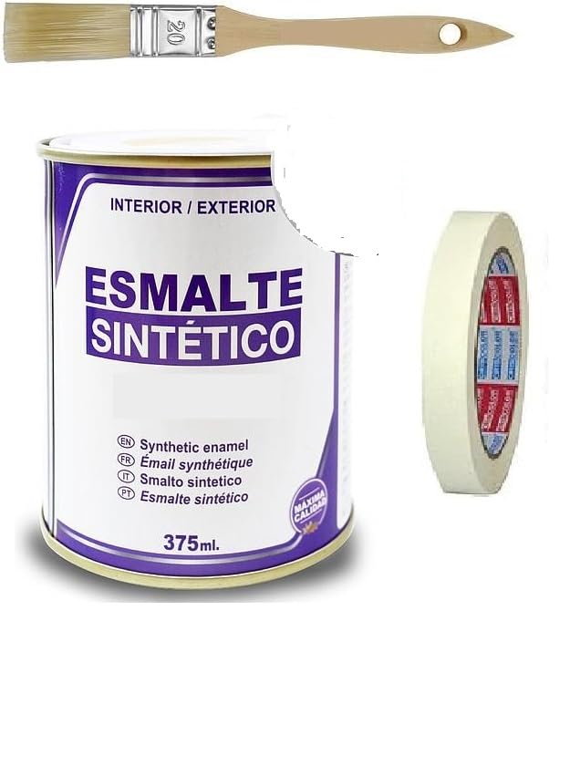 pcmoviles Pack para Pequeñas Reparaciones de Pintura – Esmalte Sintético ALUMINIO 375 ml, Paletina y Cinta de Pintar, Ideal para Hogar y Taller
