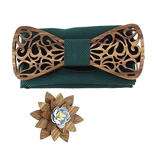 Tony & Paul. Coffret nœud papillon. Volute, BOIS. Vert Bouteille - Paisley -