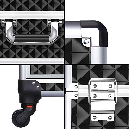 OUDMAY by Amazon - Makeup Case - Professional Rolling Cosmetic Travel Storage With Folding Trays and Drawer Crystal Black