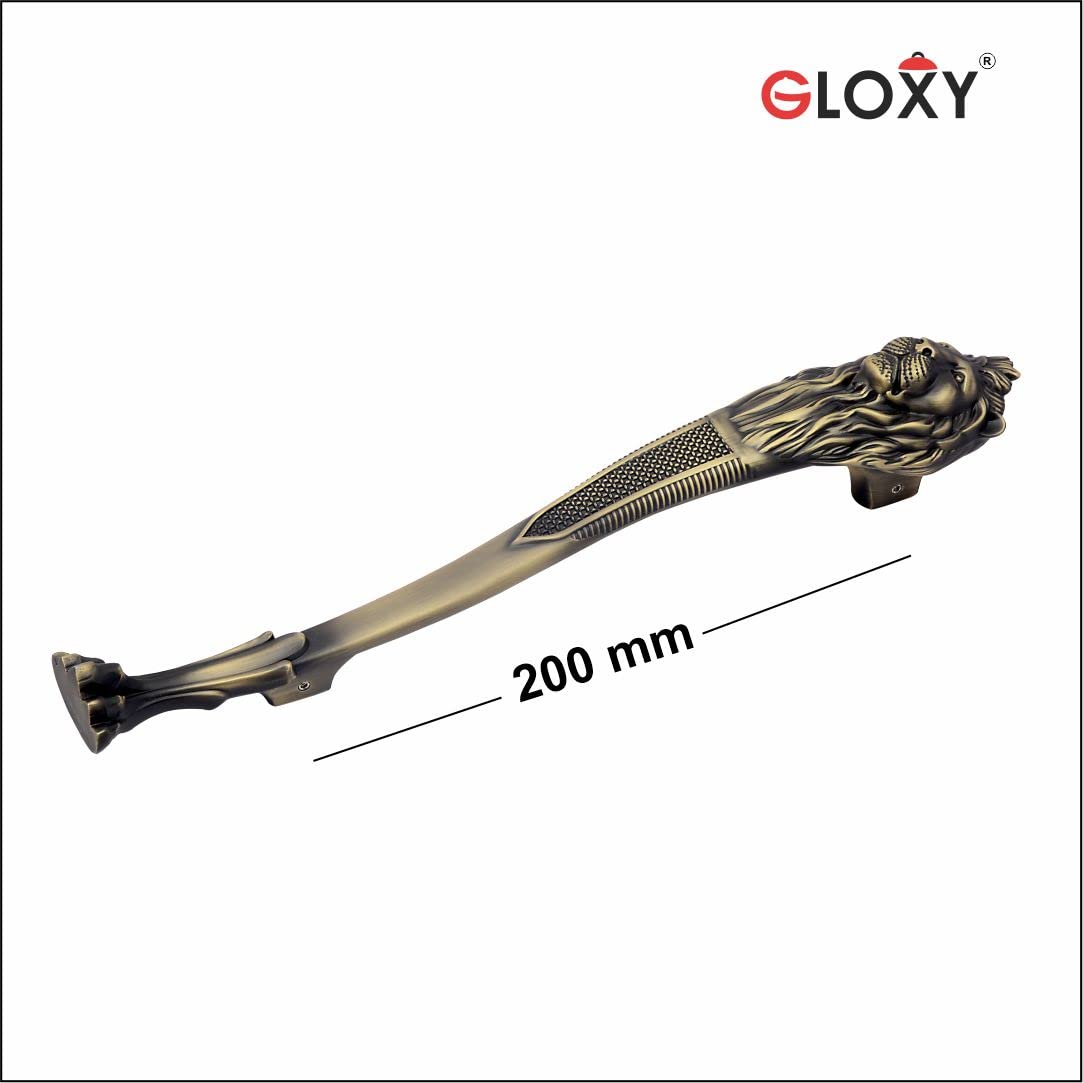 GLOXY Premium Antique 12” Lion Shaped Main Door Handle with 8” Hole-to-Hole Spacing – Decorative Push & Pull Aluminium Handle for Wooden & Glass Doors - Ideal for Homes, Hotels & Banquet Halls 3