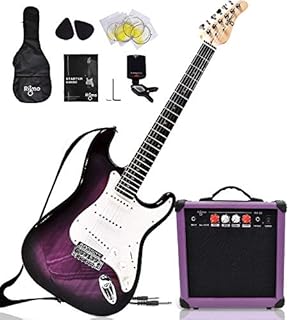 Complete 39 Inch Guitar and Amp Bundle Kit for Beginners-Starter Set Includes 6 String Tremolo Guitar, 20W Amplifier with Distortion, 2 Picks, Shoulder Strap, Tuner, Bag Case - Right-Handed Purple