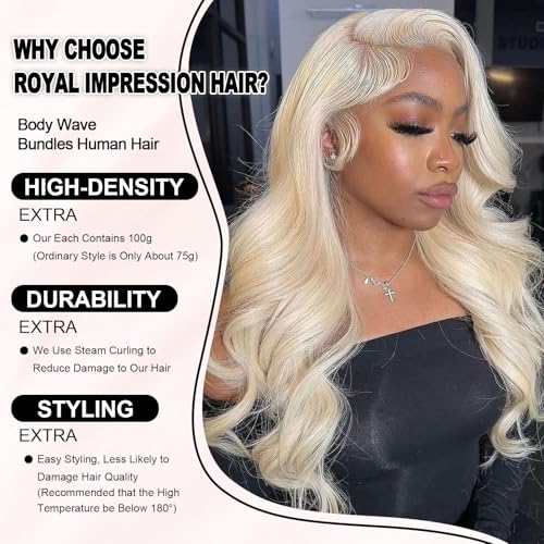 Image of 613 Bundles Human Hair 14 Inch 100% Real Human Hair Blonde Body Wave Bundles Human Hair No Synthetic Blend No Tangle No Shedding 3X Longer Lifespan 16A Brazilian Virgin Hair 613 Body Wave One Bundle