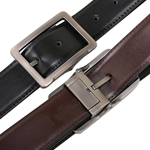 Image of beltox fine Men's Dress Belt Leather Reversible 1Piece (not 2) 1.25 inch Wide Rotated Buckle Gift Box