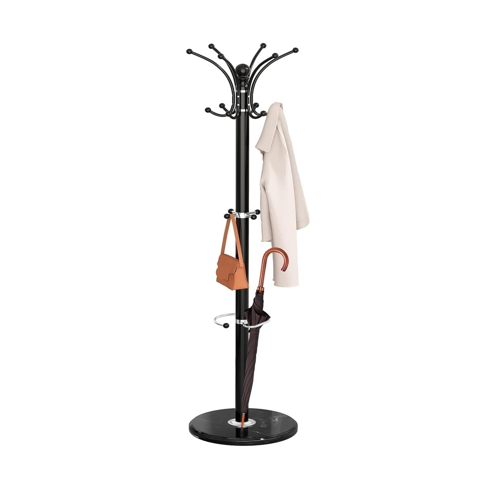Dh2yjnbf3 Standing Metal Coat Rack Freestanding With Marble Base Heavy Duty Clothes Tree With Hooks And Umbrella Storage Hallway(Black)