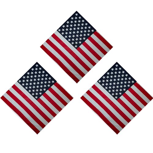 Junevna Bandanas 22 Inch 100% Cotton Double Sides Printed Head Neck Scarf Unisex Kerchief(Flag 3 Pack)