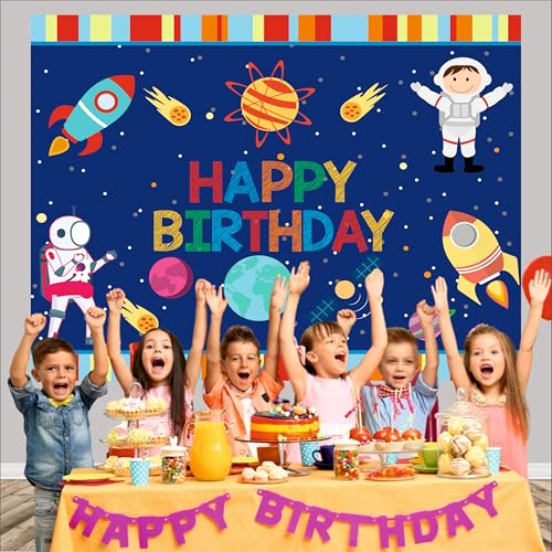 Image of Space Birthday Backdrop 5x4 Ft | Backdrops for Decoration | Birthday Decoration Backdrop | Banner for Kids Theme Party