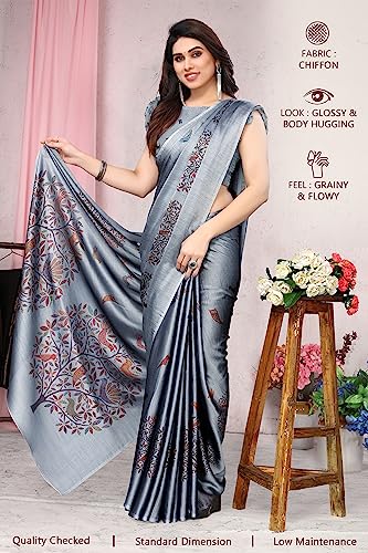 Image of MIRCHI FASHION Women Saree Chiffon Flower Print | Breathable Lightweight Sari for Office and Daily Use with Unstitched Blouse Piece (Available in 30 Styles)