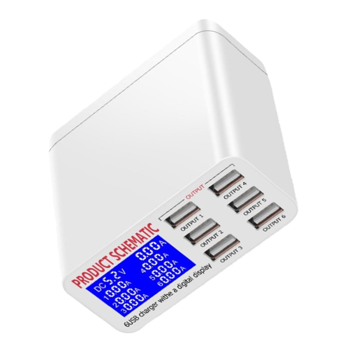 Stazione di Ricarica USB 40w Display Lcd a 6 Porte | Riconoscimento Automatico, Bianco Abs e Pc, Formato Compatto per Gestione Ordinata