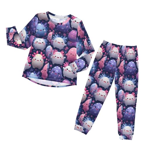 Cute Axolotls Floral Eggs Kawaii Soft Pajama Set for All Seasons,Breathable Pjs Long Sleeve Sleepwear,Comfy Loungewear 2 Piece Underwear Set 3T