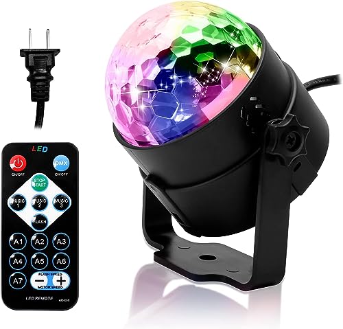 Disco Ball Party Light, Sound Activated Party Lights with Remote Control Dj Lighting, Rotating Disco Ball Light for Party Birthday Christmas Decorations