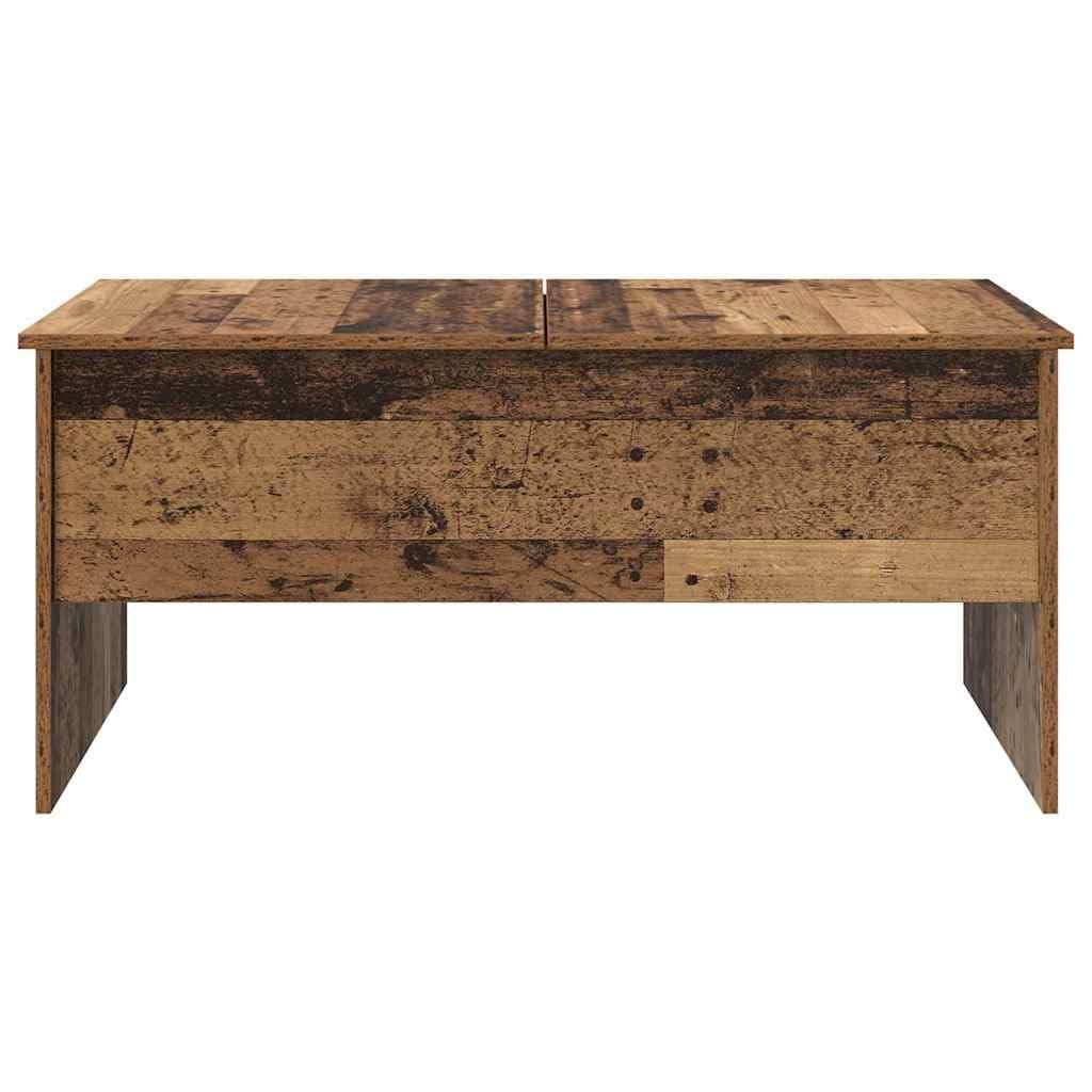 Stolik kawowy ze starego drewna 102 x 50,5 x 46,5 cm, materiał drewnopochodny, prostokątny, matowy, z 2 schowkami, do salonu, rustykalny wzór drewna