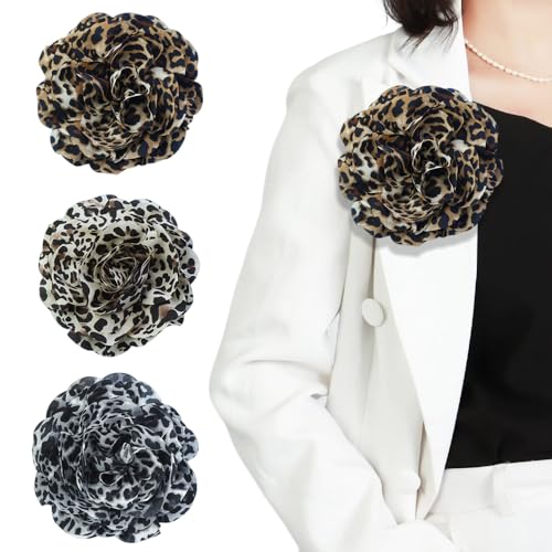 Image of XGALBLA 3 Pcs Dainty Terylene Satin Fabric Christmas Rose Flower Brooches Sets 6mm /8mm /10mm /15mm Extra Big Camellia Flower Brooches Lapel Pins for Women Christmas Wedding Party Dance Dress Clothes Accessories Valentine's Day Jewelry