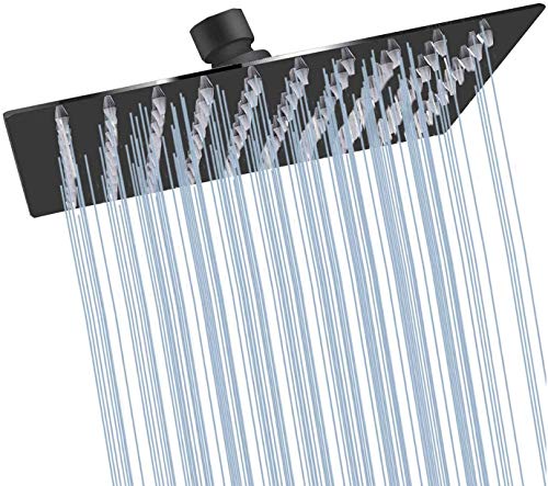 Black Shower Head GGStudy 6 inch Square Rain Shower Heads Stainless Steel High Pressure Ultra Thin...