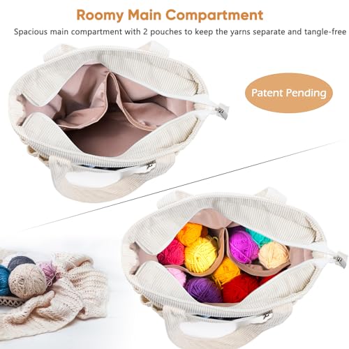 Image of Crochet Bag and Tote - Corduroy Yarn Bag - Yarn Holder and Storage for Crochet Hooks, Knitting Accessories - Mother's Day Gift