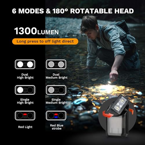 Image of lexall Flashlight, 1200 Lumens EDC LED Flashlight Rechargeable, 180 Degree Rotating Head Pocket Flashlight, 6 Lighting Modes Red Blue Flash, Magnetic Keychain Flashlight with Clip for Outdoor, Gift