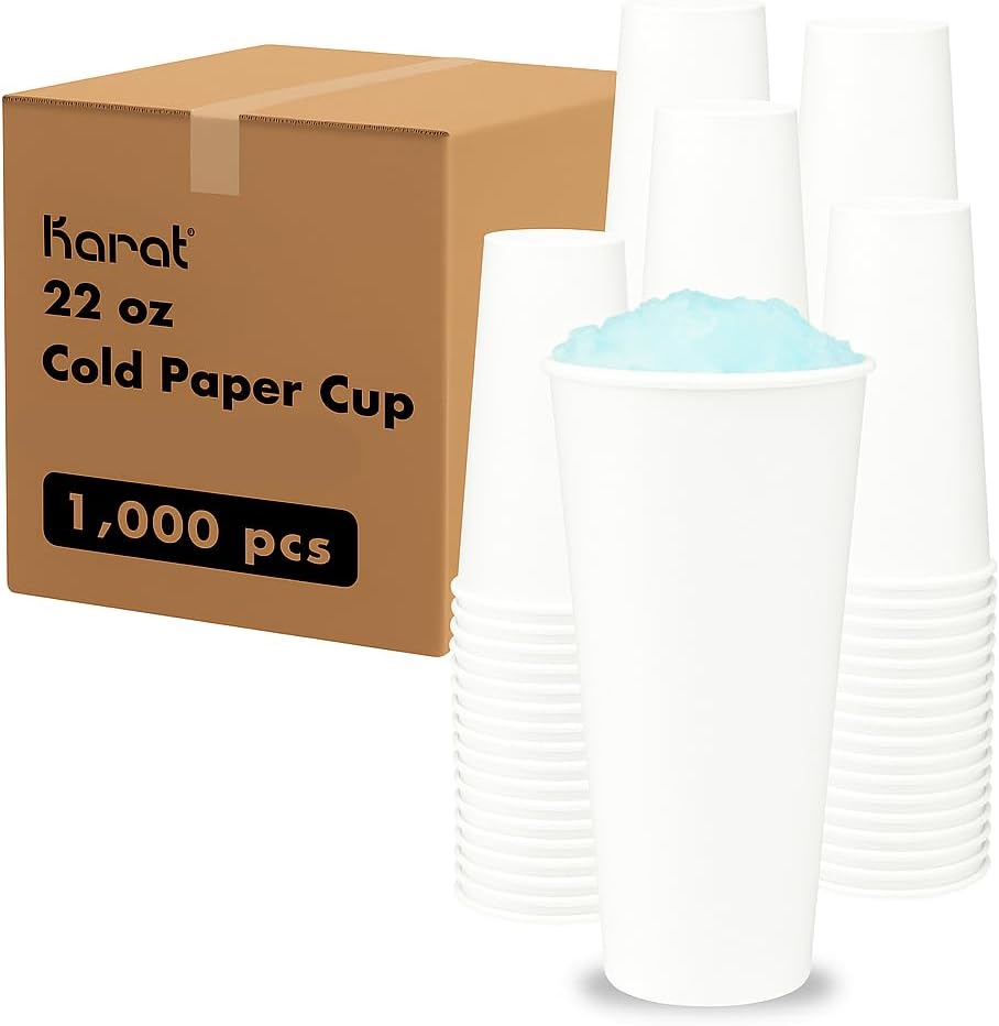 [1000 ct] 22oz Disposable Paper Cold Cups for Iced Tea, Coke, Soda, Cold Beverages and More, 90mm | White