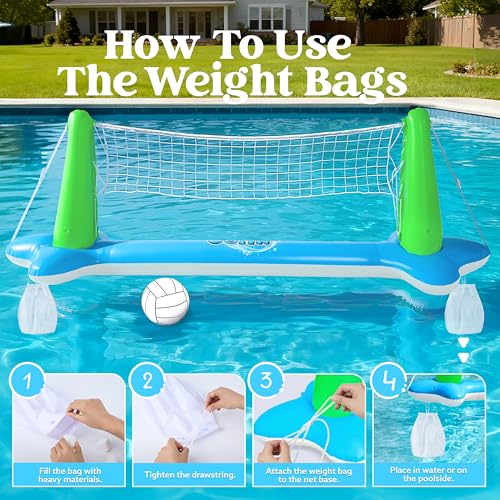 Image of JOYIN Inflatable Volleyball Net & Basketball Hoops Pool Float Set; Balls Included for Kids and Adults, Summer Pool Game, Floaties, Volleyball Court (105 inchx28 inchx38 inch) Basketball (27.6 inchx23 inch),Green,Blue