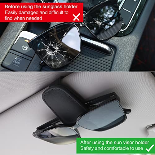 TIESOME Sonnenbrillenhalter für Auto Sonnenblende magnetischer Leder Brillenhalter Clip für Auto Sonnenblende universelles Auto Visier Zubehör magnetische Brillenhalterung (Schwarz)
