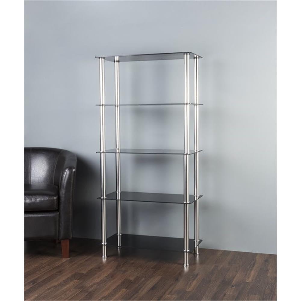 AVF Transitional Steel and Glass Tall 5-Tier Shelving Unit in Black/Chrome