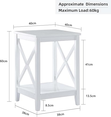 Miniatura 2 de Duhome X-Design - Mesitas de noche blancas versátiles con estante de almacenamiento, mesita de noche cuadrada de madera con travesaño para sala de