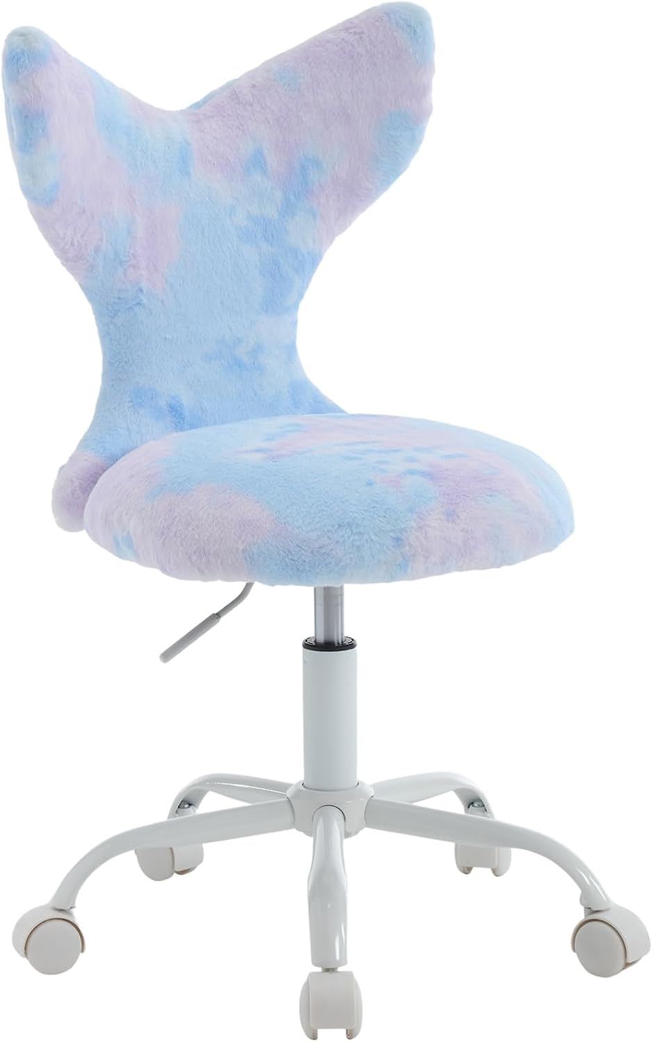 Cute Kids Desk Chair, Soft Fuzzy Computer Chair for Girls Teen Reading Study Adjustable Swivel Rolling Task Chair Vanity Chair with Little Mermaid Back(Blue Rainbow)