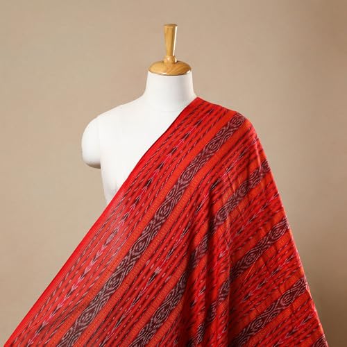 Image of Premium Sambalpuri Ikat Weave Pure Handloom Cotton Shirt Fabric - Authentic Odisha Traditional Tie-Dye Craft, Soft & Breathable Natural Cotton Material for Custom Tailoring, Casual & Formal Wear