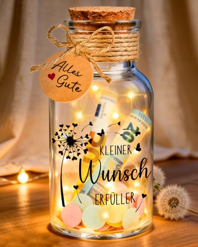 Wunscherfüller Geldgeschenk- LED Flaschenlicht Kreative Geschenke für Frauen Männer Wunschgutschein Geldgeschenke Verpackung Geburtstag Hochzeit Kommunion Konfirmation Firmung Jugendweihe Ostern