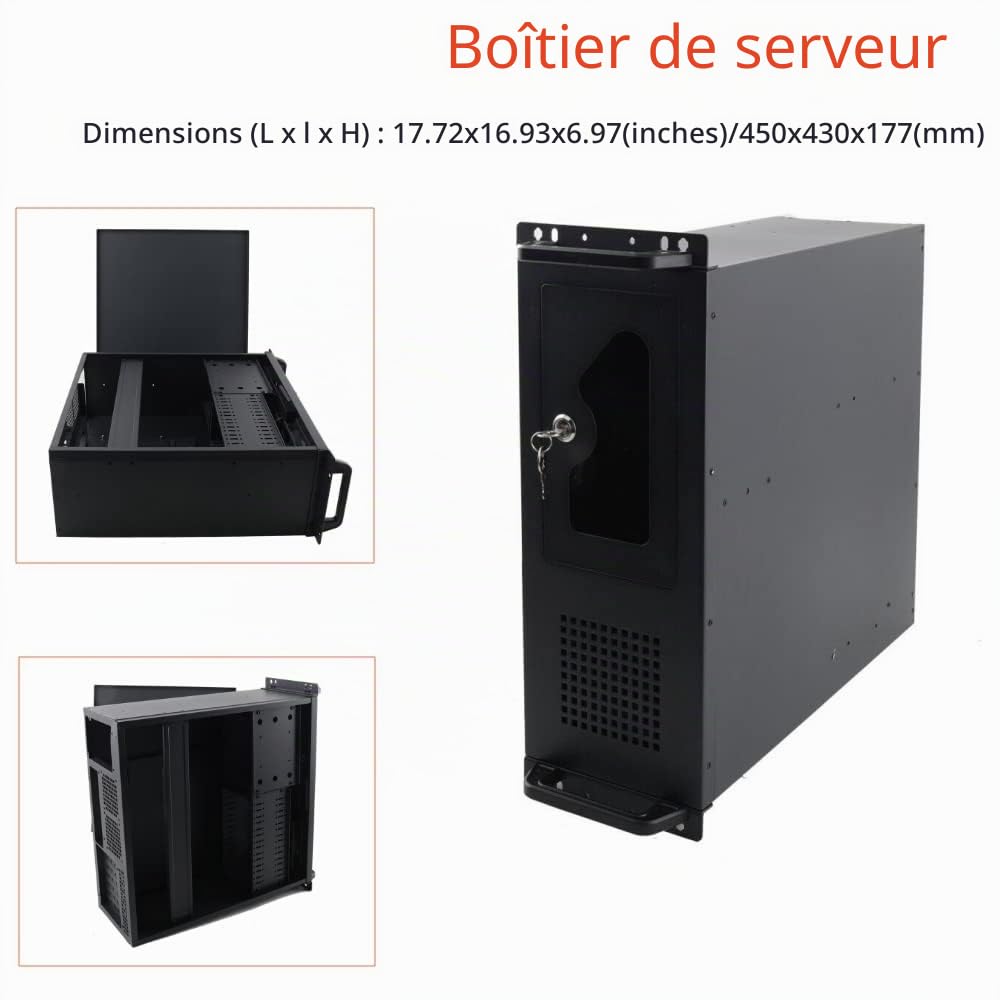Boitier Serveur Armoire Réseau 4U pour Serveur, avec 7 Emplacements PCI, Montage en Rack, Boîtier 4U Boitier Rackable, 7 Baies de Disque Dur 3,5", 450 x 430 x 177 mm