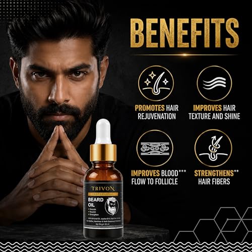 Image of Trivon Professional Beard Oil with Almond Oil, Jojoba Oil & Tea Tree, Smooth, Nourish, Strengthen, 30ml
