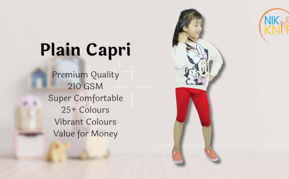 Image of NIK & KNIT Premium Stretchable Plain Capri Leggings for Girls /Kids | Night Wear | Leggings /Capris (Top /T-Shirt NOT Included)