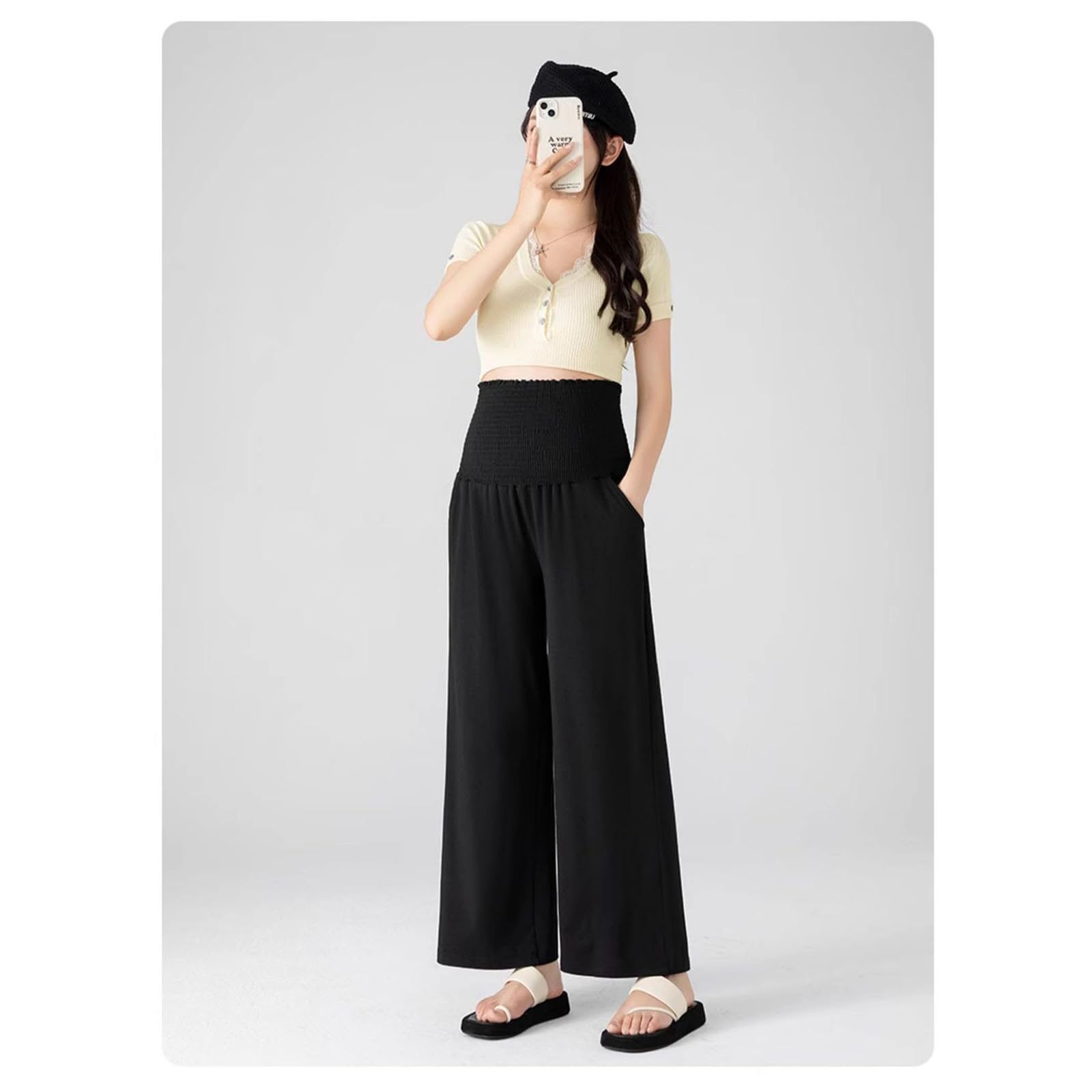 Pantalon de maternité large élastique ventre respirant polyester pour la grossesse confort printemps automne vêtements loisirs automne