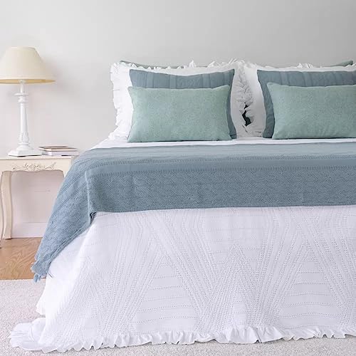 Casa da Laura - Colcha Blanca para Camas 180 - Colcha 260 x 260 cm - Ribete de Volante - Colcha 100% Algodón de Tacto Extra Suave