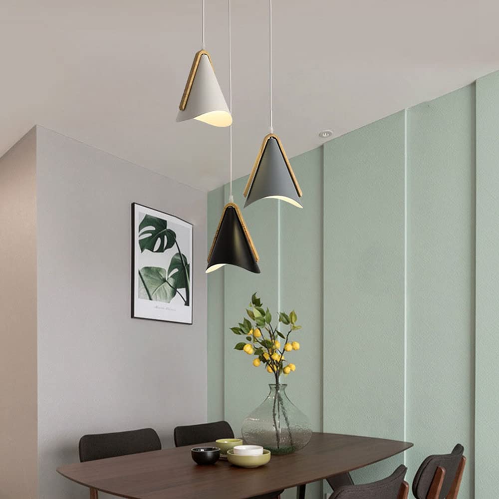 Luminaire Suspendu Cône Fer Forgé Et Bois - Douille E27 - Design Minimaliste Pour Salle à Manger, Cuisine, Salon