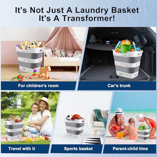 Image of Collapsible Laundry Basket Plastic 42L Foldable Clothes Hamper for Laundry | Foldable Pop-Up Laundry Basket Hamper Space Saving Dirty Clothes Hamper Storage Container Organizer For Home & Dorm