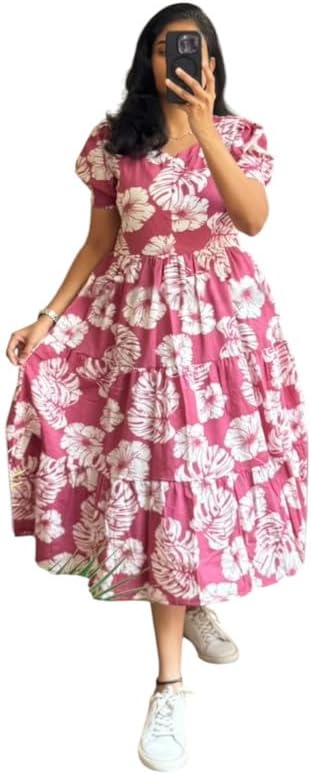 Floral Midi Dress for Women - Summer Boho Dress, Lightweight & Breathable, Elegant Floral Print, Casual & Vacation Outfit, Comfortable Flowy Dress for Women