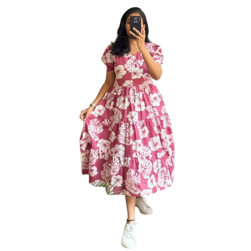 Floral Midi Dress for Women - Summer Boho Dress, Lightweight & Breathable, Elegant Floral Print, Casual & Vacation Outfit, Comfortable Flowy Dress for Women