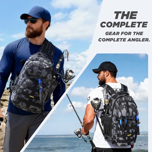 Image of PLUSINNO Fishing Backpack with Fishing Rod and Reel Combos Tackle Boxes, Waterproof Tackle Backpack for Fishg Gear with Rod Holder, Fish Gifts for Men with Tool Kit