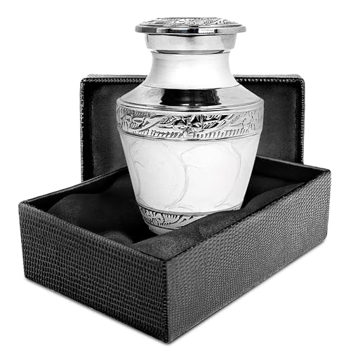 Trupoint Memorials Small Urns for Human Ashes Keepsake, Decorative Mini Cremation Urn for Adult Men and Women, Small Pearl with Silver Lining
