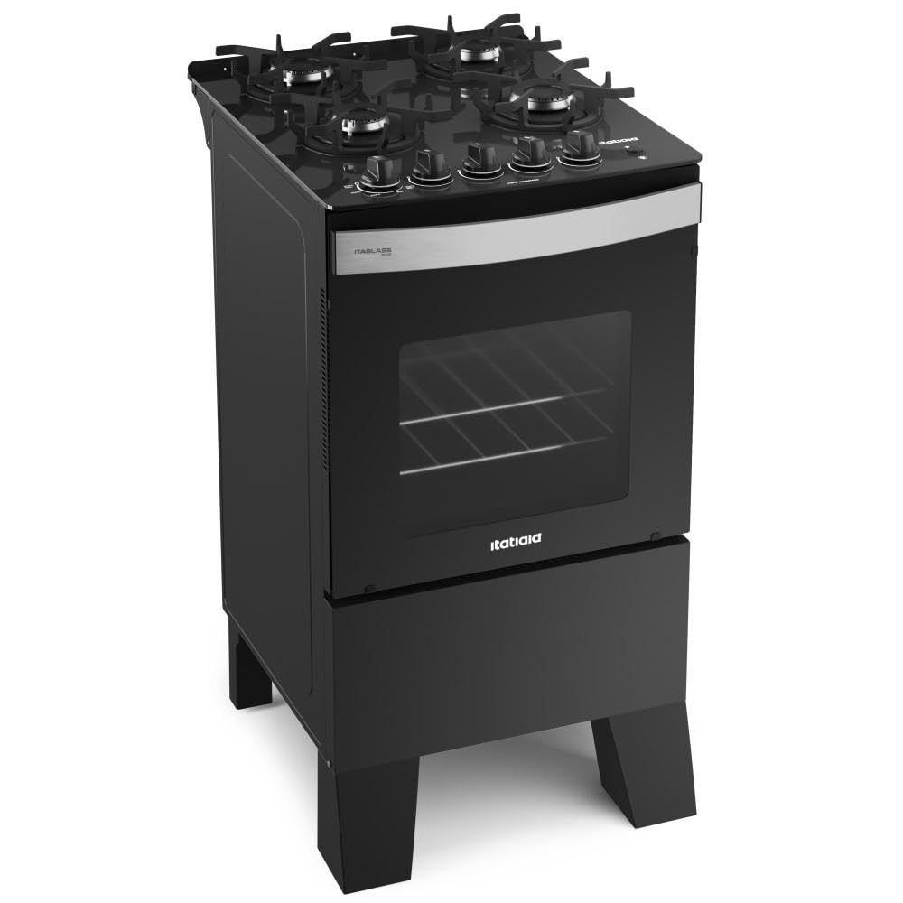 Fogão 4 Bocas a Gás Itatiaia Itaglass Plus Mesa de Vidro Acendimento Automático Preto