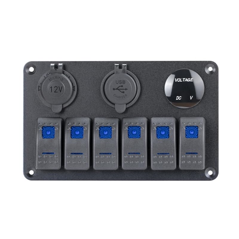 Pannello interruttori a bilanciere marino a 6 gruppi impermeabile 12 Volt, ginocchiera per barca 12V blu per illuminato per auto RV UTV